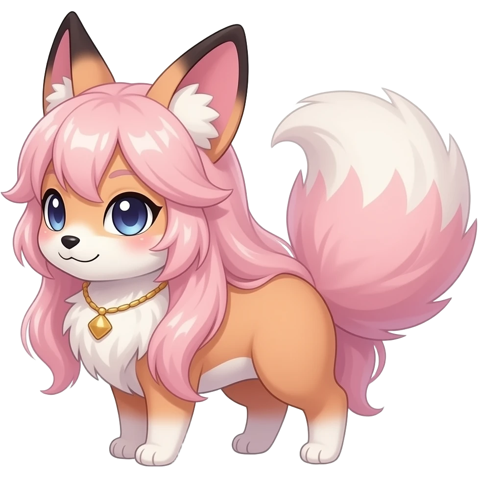Fuzzy slim oriental feathery long-haired beaded mane cozy rosy aesthetic feathery Rosy beautiful Sylveon-Furret-Fennekin-Minccino-Espeon-Fakémon-hybrid emoji