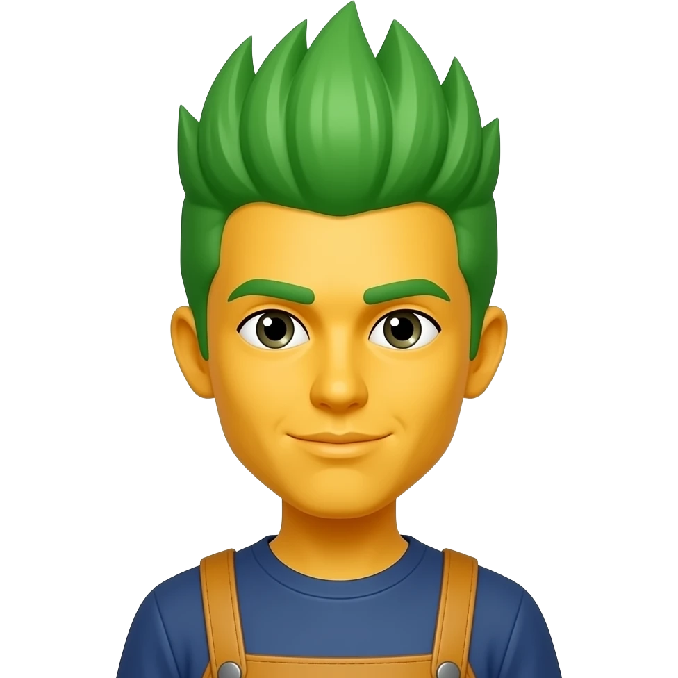 Yellow circle emoji with tall green hair emoji