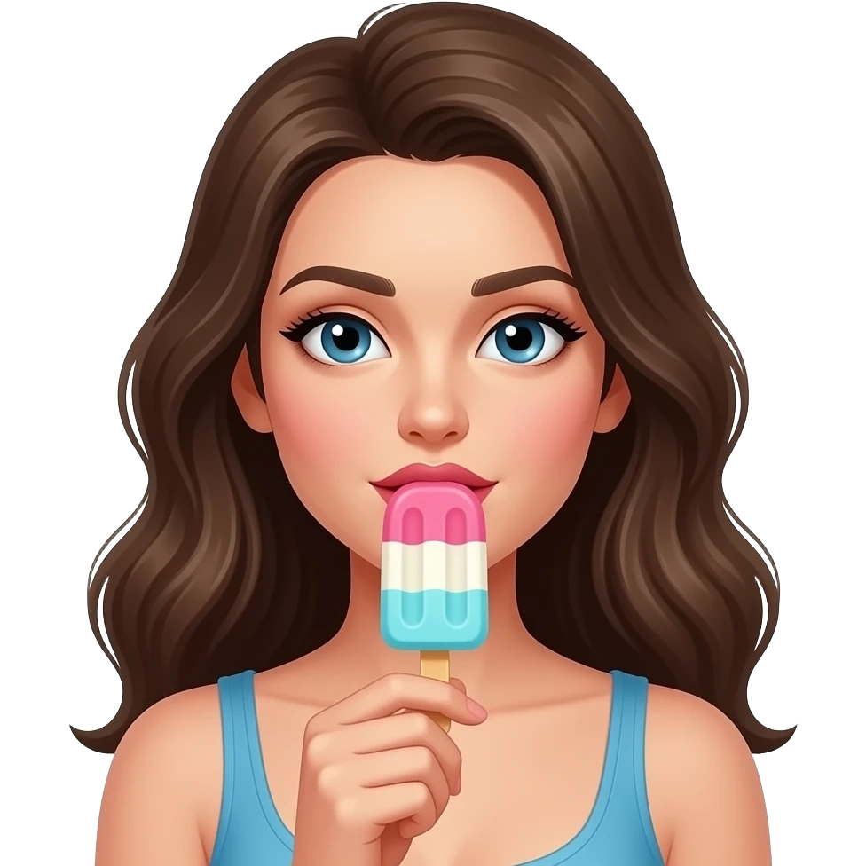 Sexi mujer saboreando  paleta de helado emoji