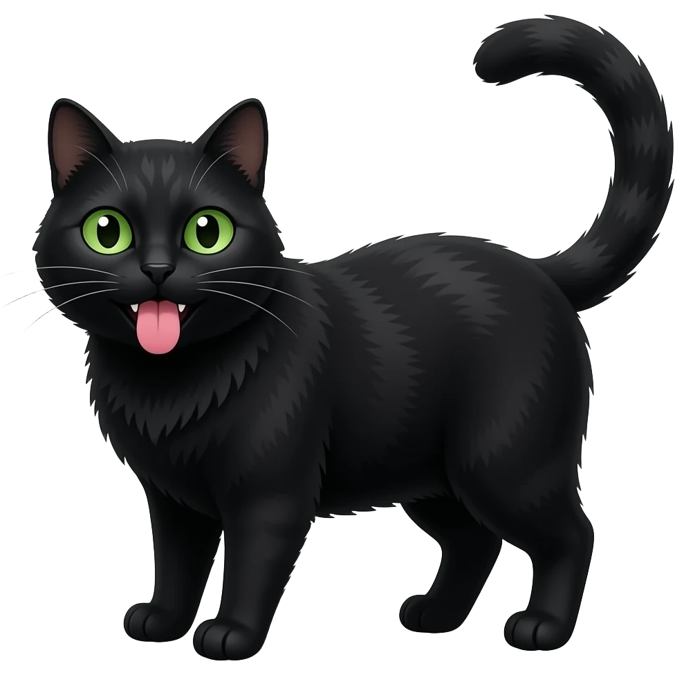 Un gros chat noir aux yeux verts qui est avec sa langue qui sort emoji