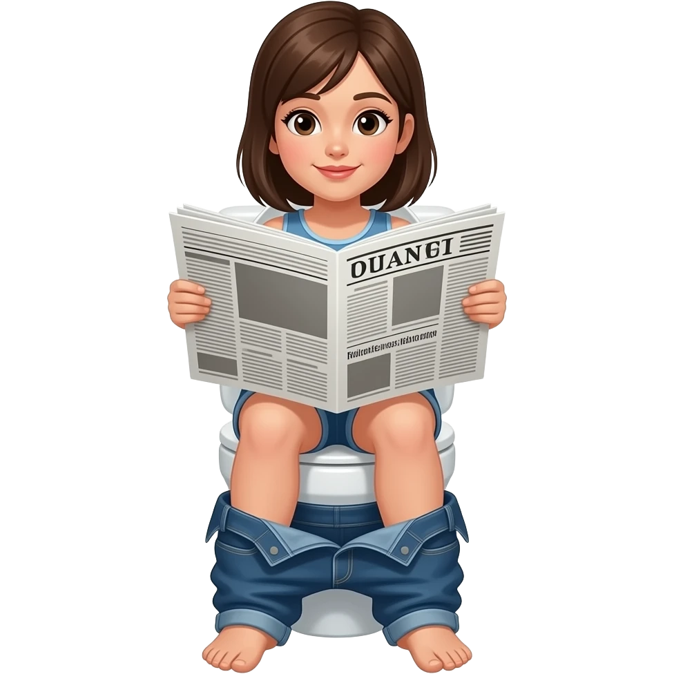 GIRL SITTING ON TOILET AND READING NEWSPAPER WITH PANTS DOWNS emoji