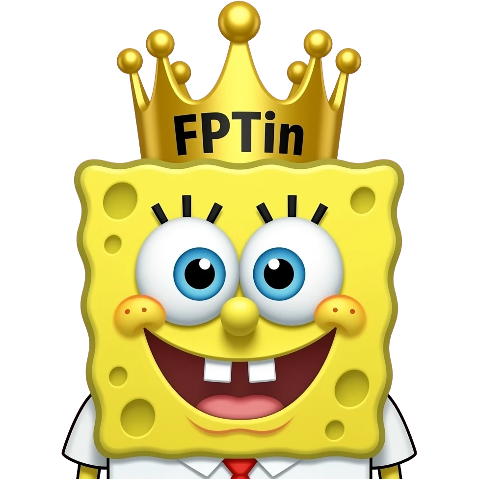 Bob esponja coroa escrita nele FPTin preto em tema sofisticado rosa e dourado emoji