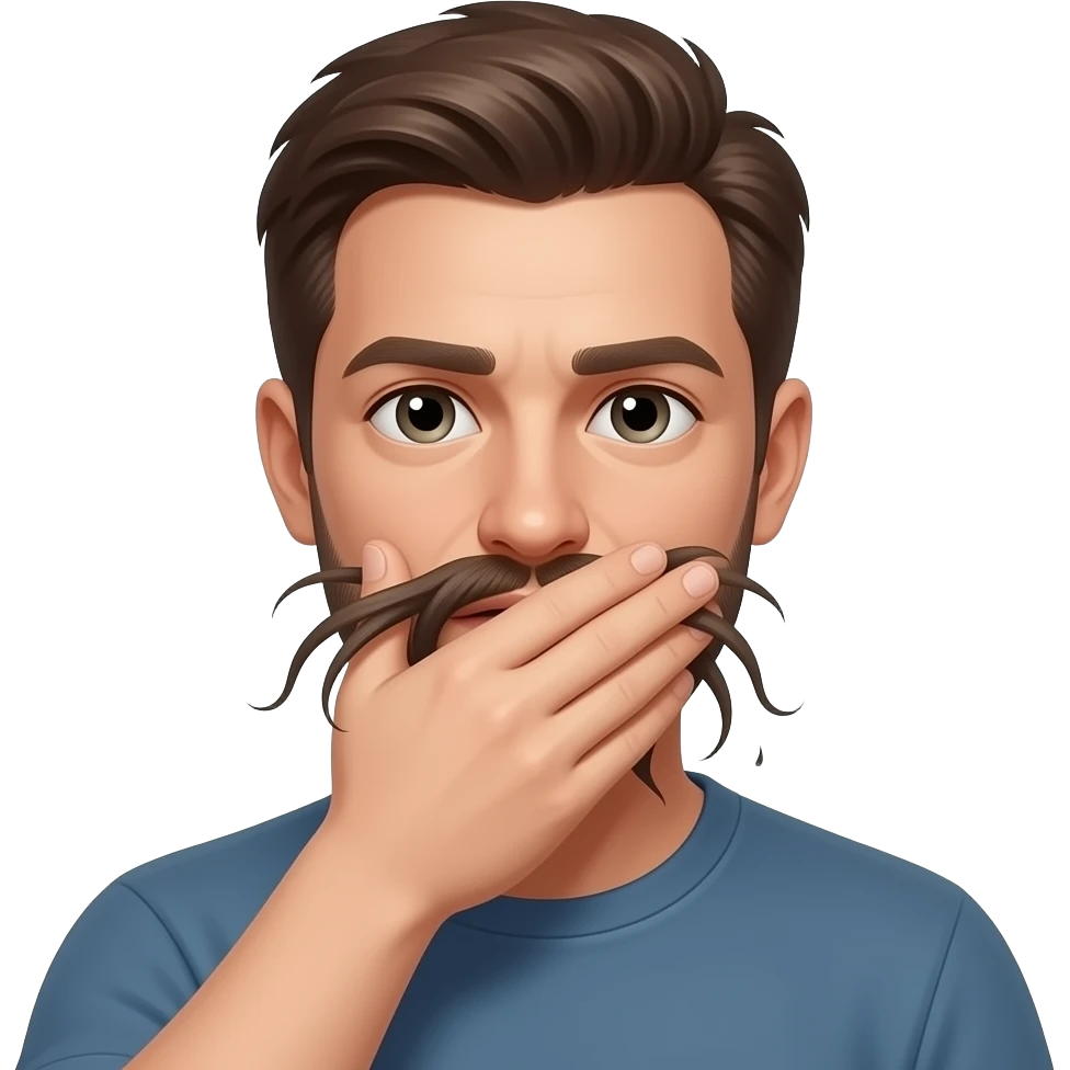 Мужчина прикрывает рот рукой и у него выпадают волосы emoji
