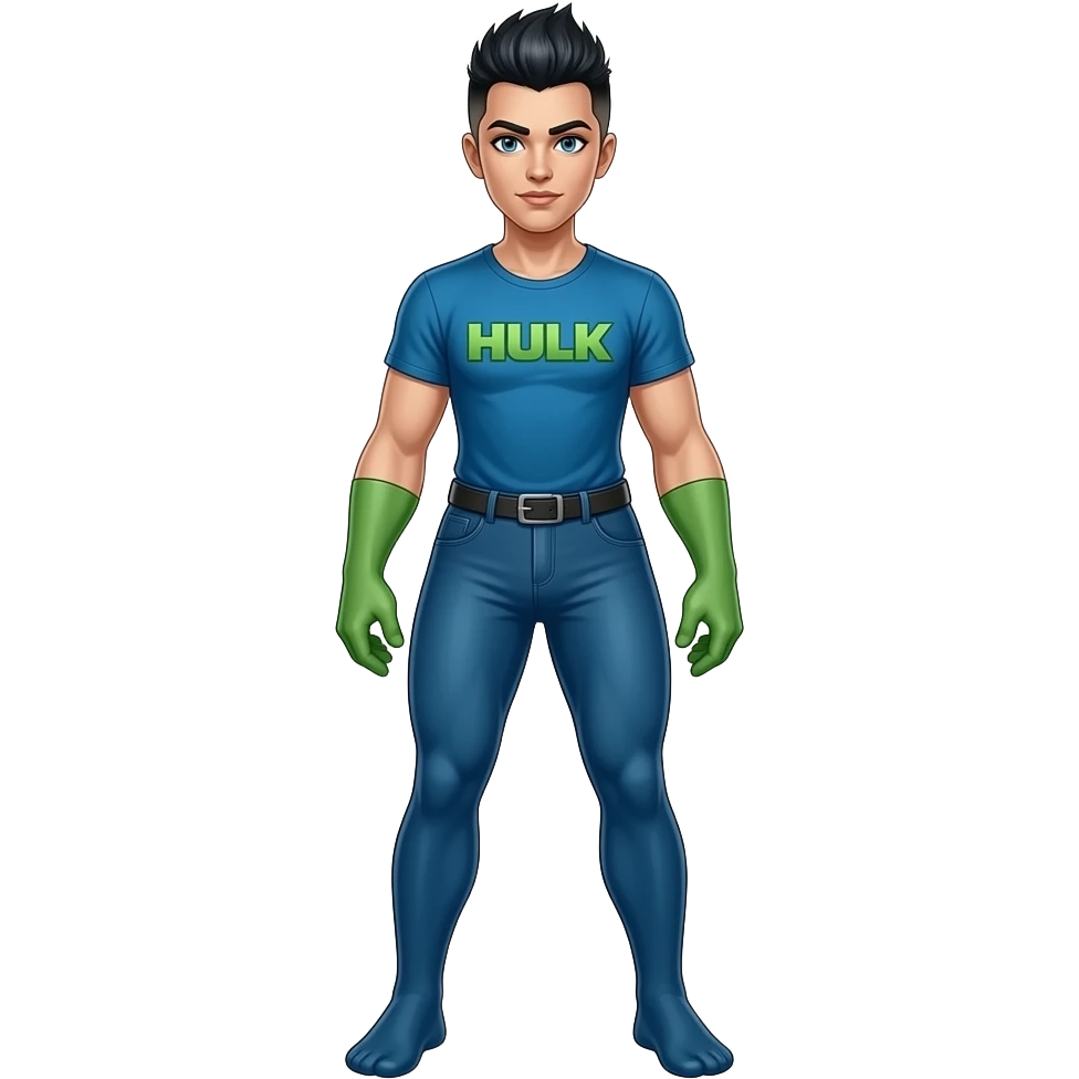 Full body Female shehulk wearing blue outfit tshirt and tights with pixie mohawk hair emoji