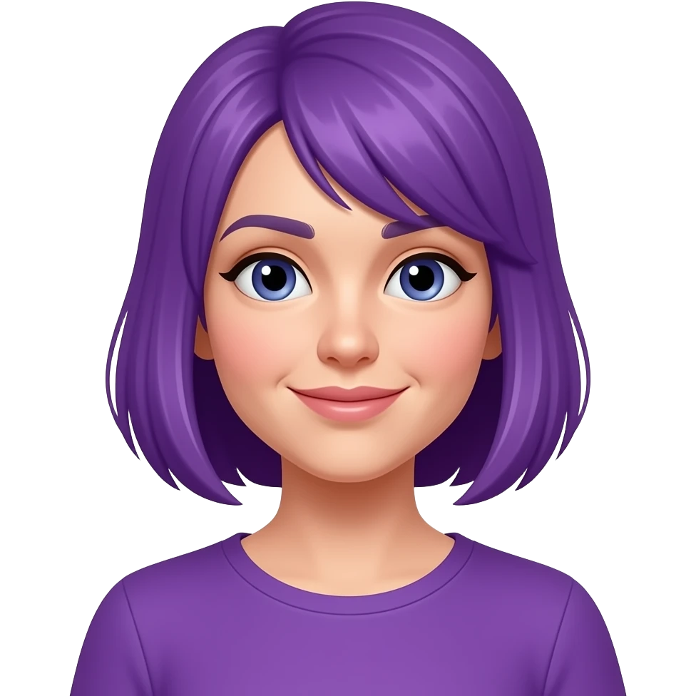 Una mujer con el pelo morado y vestida de morado emoji