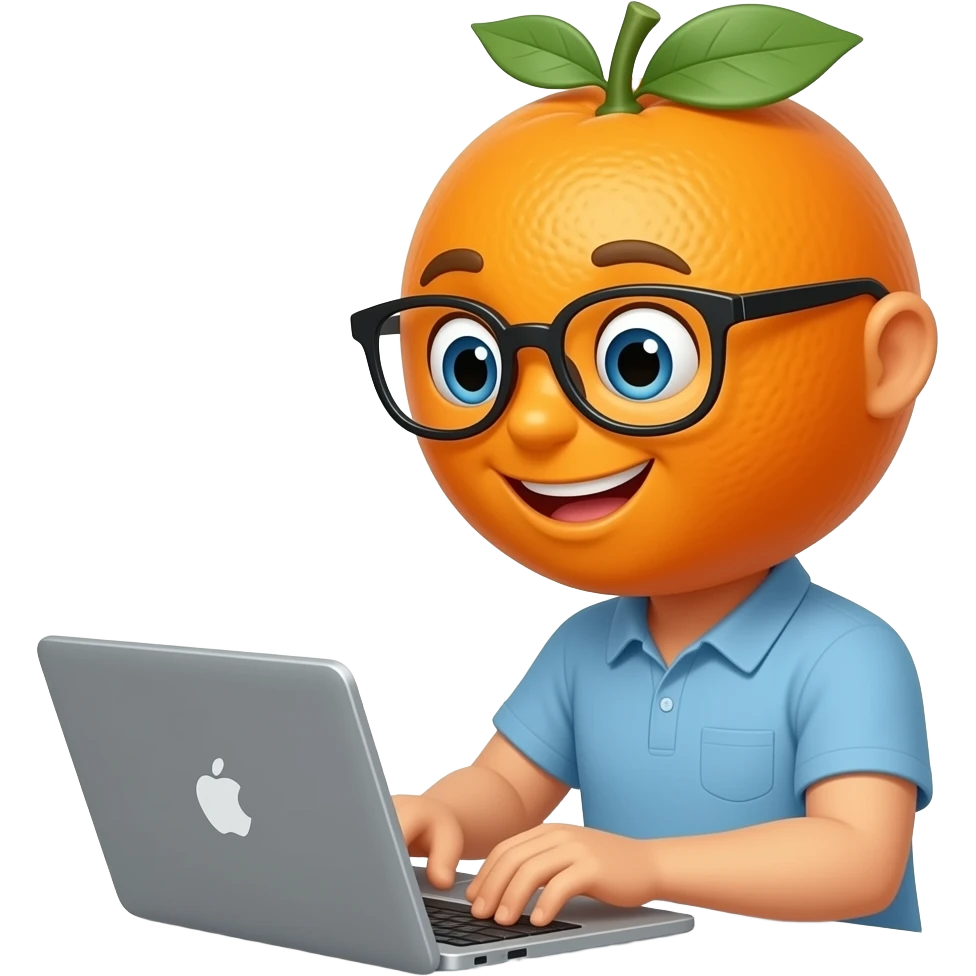 orange wearing glasses and using a laptop emoji