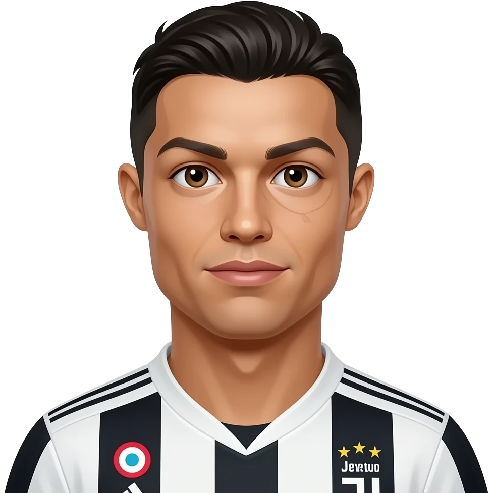 Top right Cristiano Ronaldo emoji, Juventus jersey, one extra realistic human eye above right eyebrow, matching face shading. emoji