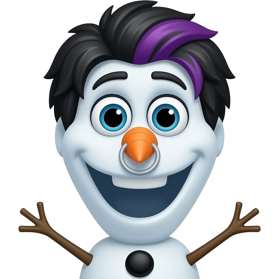 Can you make Olaf the snowman with black and purple emo sideparted hair and a nosering emoji