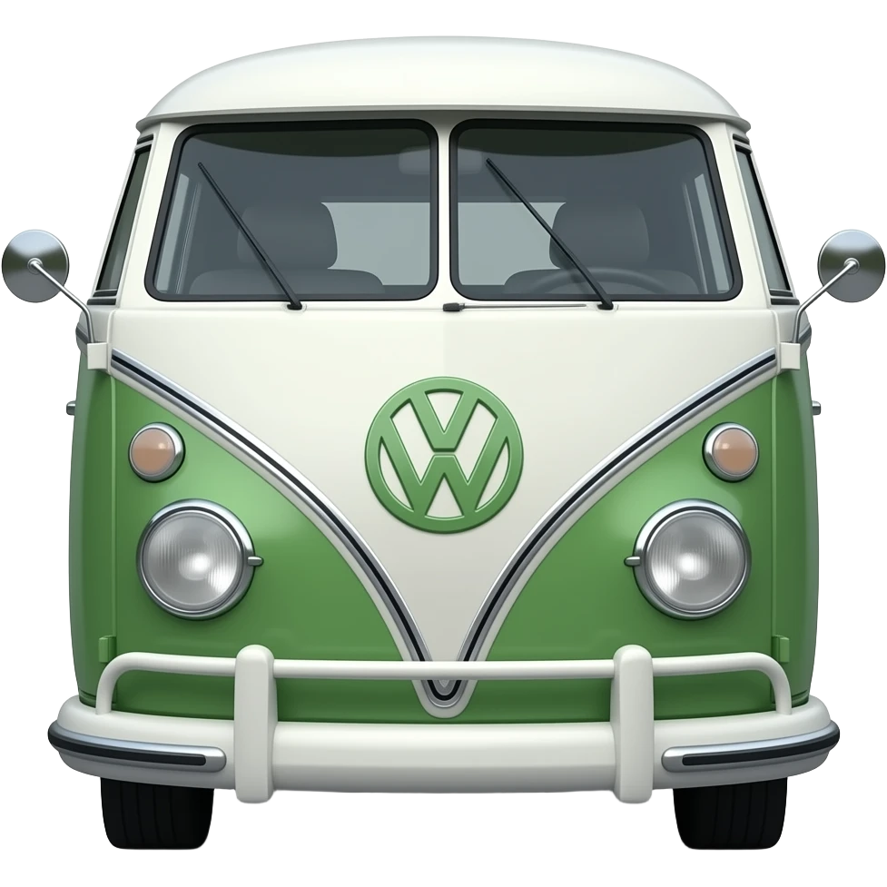 1960 volkswagen combi van green and white, hyper real, highly detailed emoji