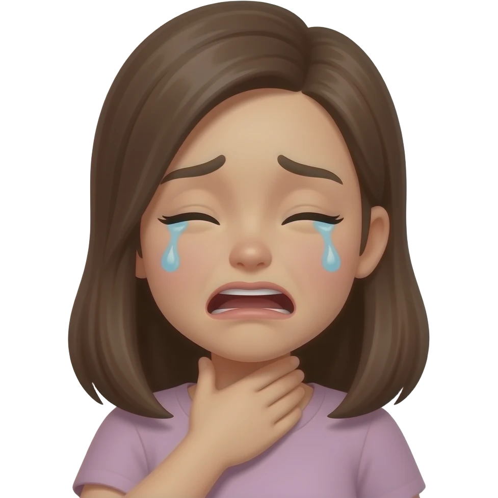 girl choking herself by the throat while crying emoji