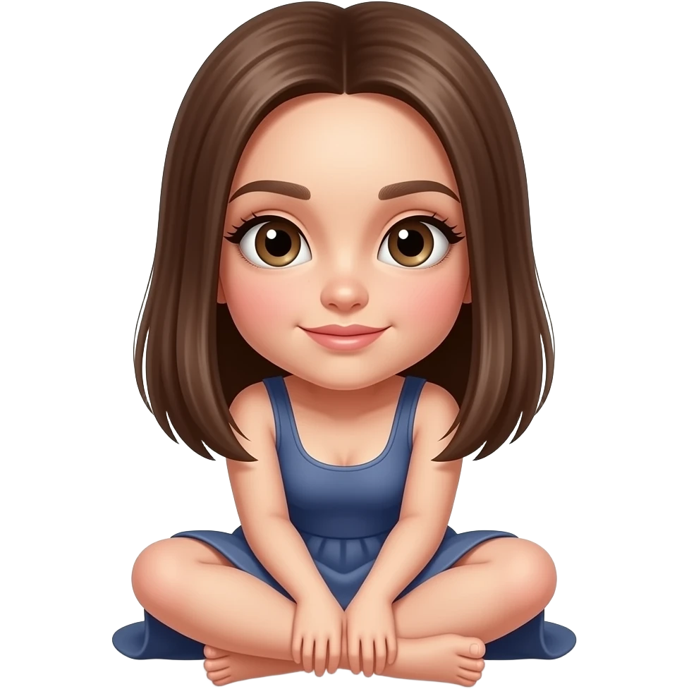 girl with white skin, brown striagh hair, no bangs, sitting down, sexy showing toes and bottoms of feet emoji