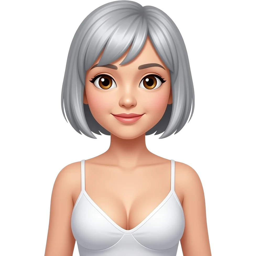 Big breast asian with short silver hair brown eyes emoji