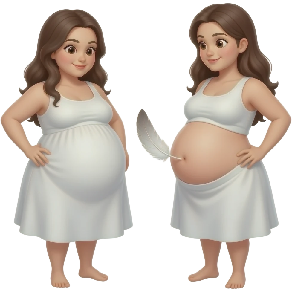 A girl with a huge bloated belly,now faces a battle with a feather that wants to tickle her bellybutton. emoji