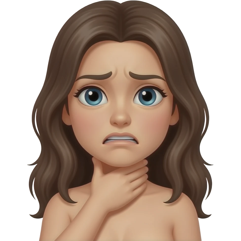 Girl long hair hand choking naked frowning bored scared emoji