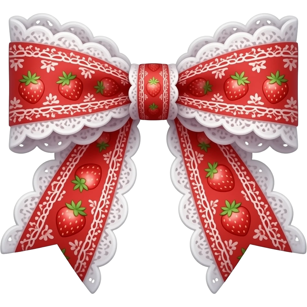 red and white with strawberry rococo style pattern on bow lace coquette bow emoji