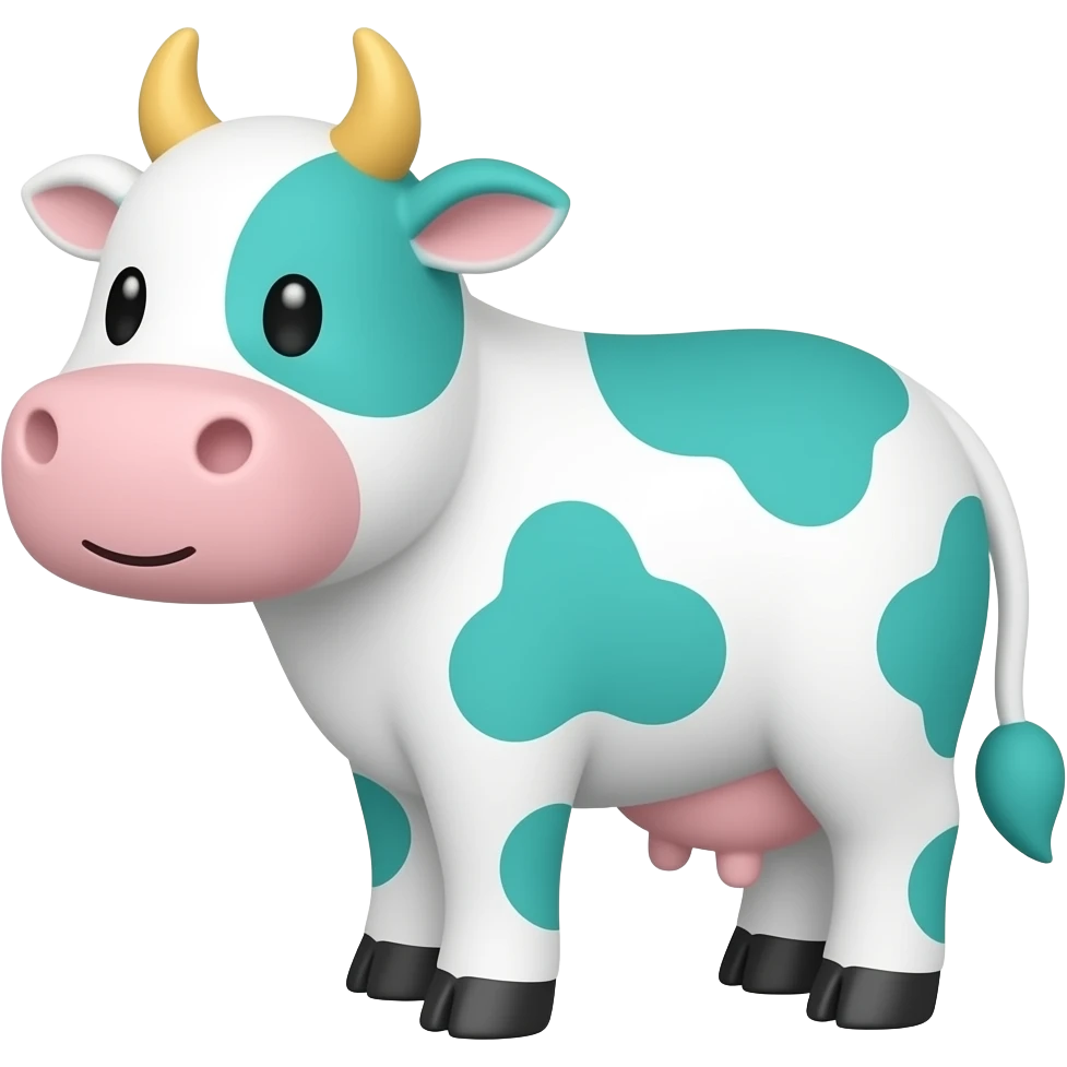 heart: kawaii cartoon cow with teal spots and yellow horns emoji