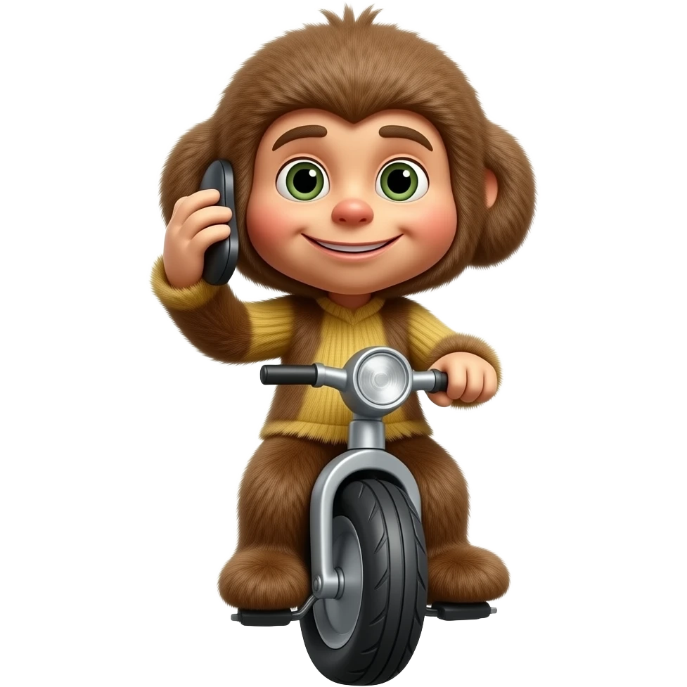 чебурашка с телефоном в руках на моно колисе emoji