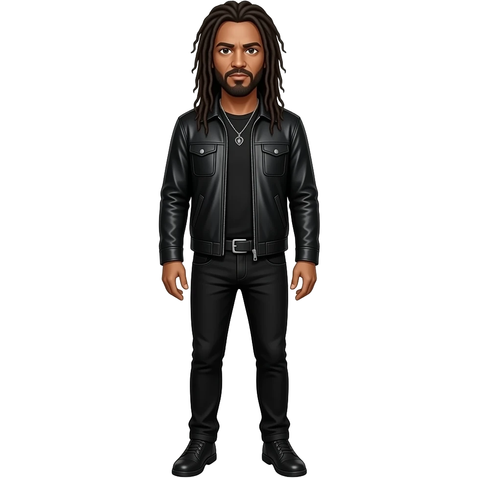 John Davis of Korn wearing a black jacket, black jeans, and dreadlock hair (fullbody) emoji