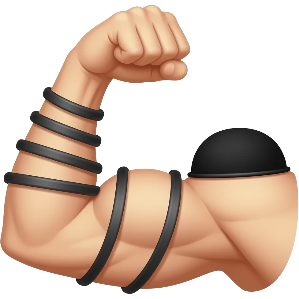 Flexed bicep with black phylacteries spiral wrapped around the arm with the black tefillin box on the top of the bicep💪➰⬛️ emoji