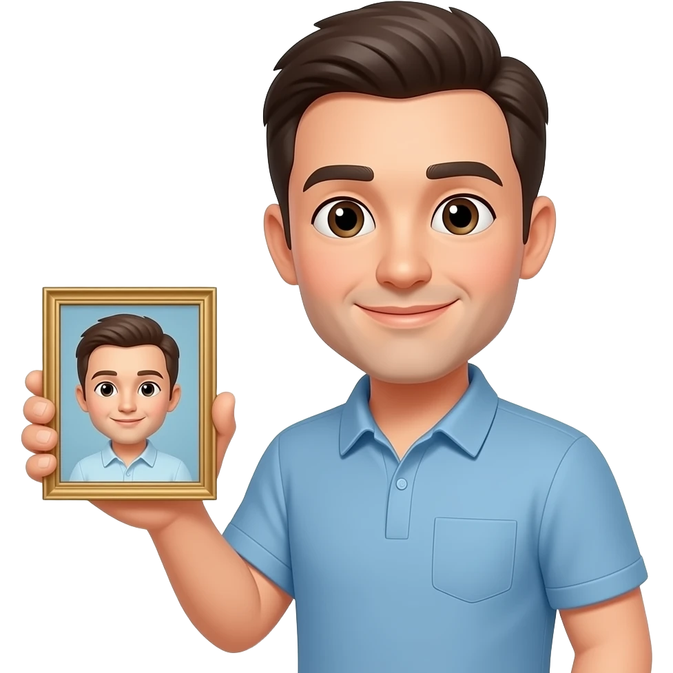 A guy holding a tiny dude emoji