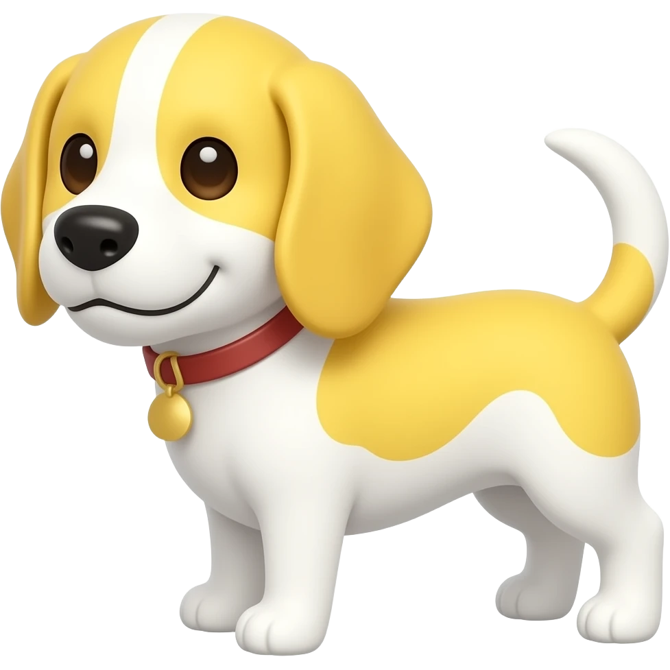 a lemon beagle with almost fully white face and a slight cheeky grin. The ears should be very pale yellow with a few spots on his face. The image should show his full body emoji
