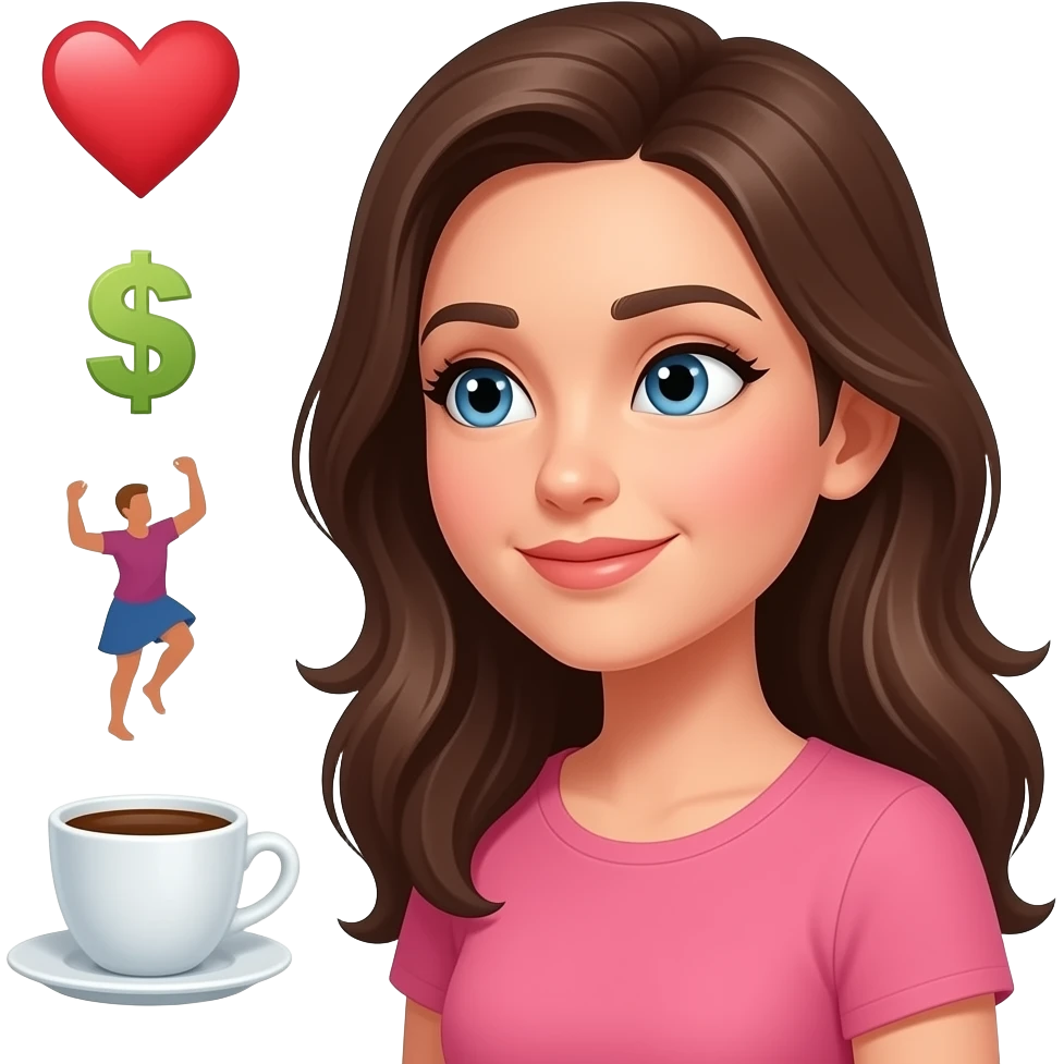 женщина много хочет, любовь, деньги, танцы, кофе emoji