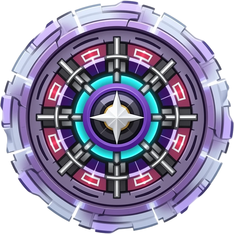 pixel art purple storm breaker bayblade, heavy armored top, electric pulse core emoji