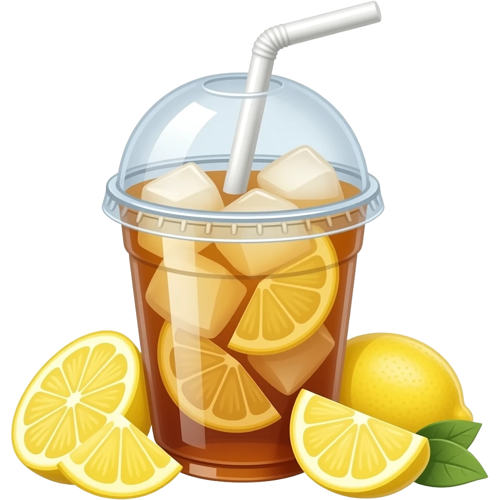 果茶大杯 塑料杯 冰块 白色吸管 有盖子 多几片片状柠檬 emoji