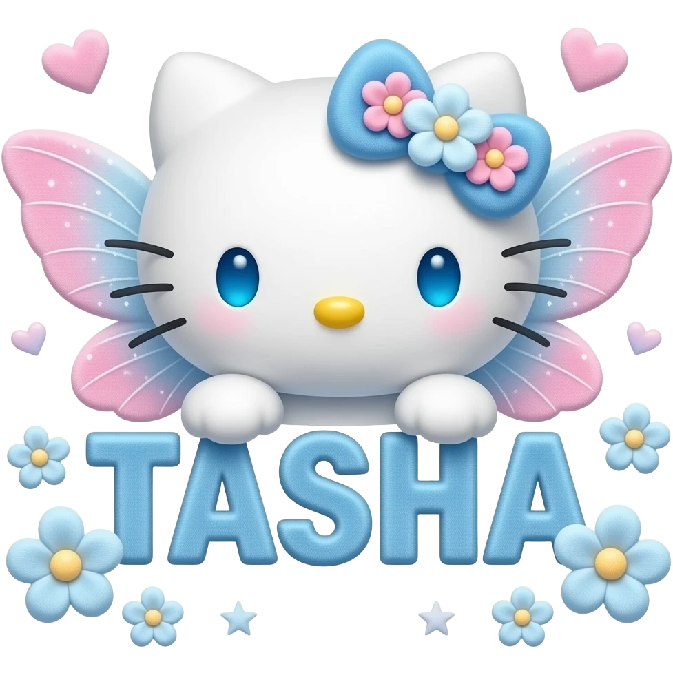 White velvety fur 3D hello kitty head with blue white pink gradient 3D ...