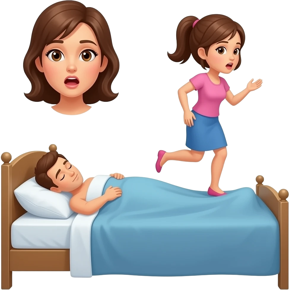 woman shocked walking up to husband sleeping in bed next to woman emoji