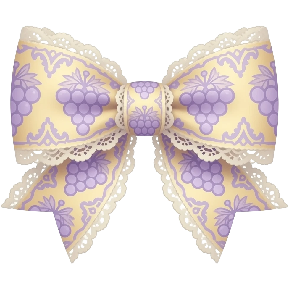 light purple and ligth yellow with grape rococo pattern on bow lace coquette bow emoji