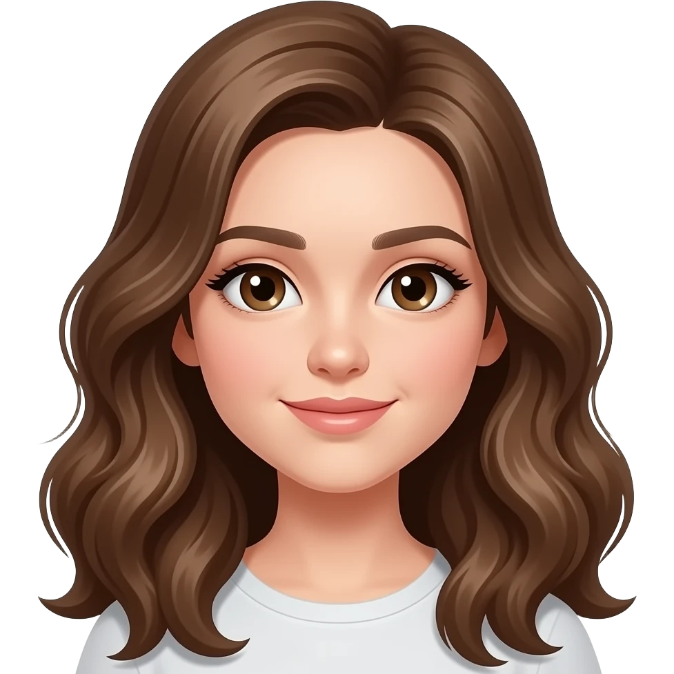 Menina branca com olhos marrons e cabelo grande e meio ondulado emoji