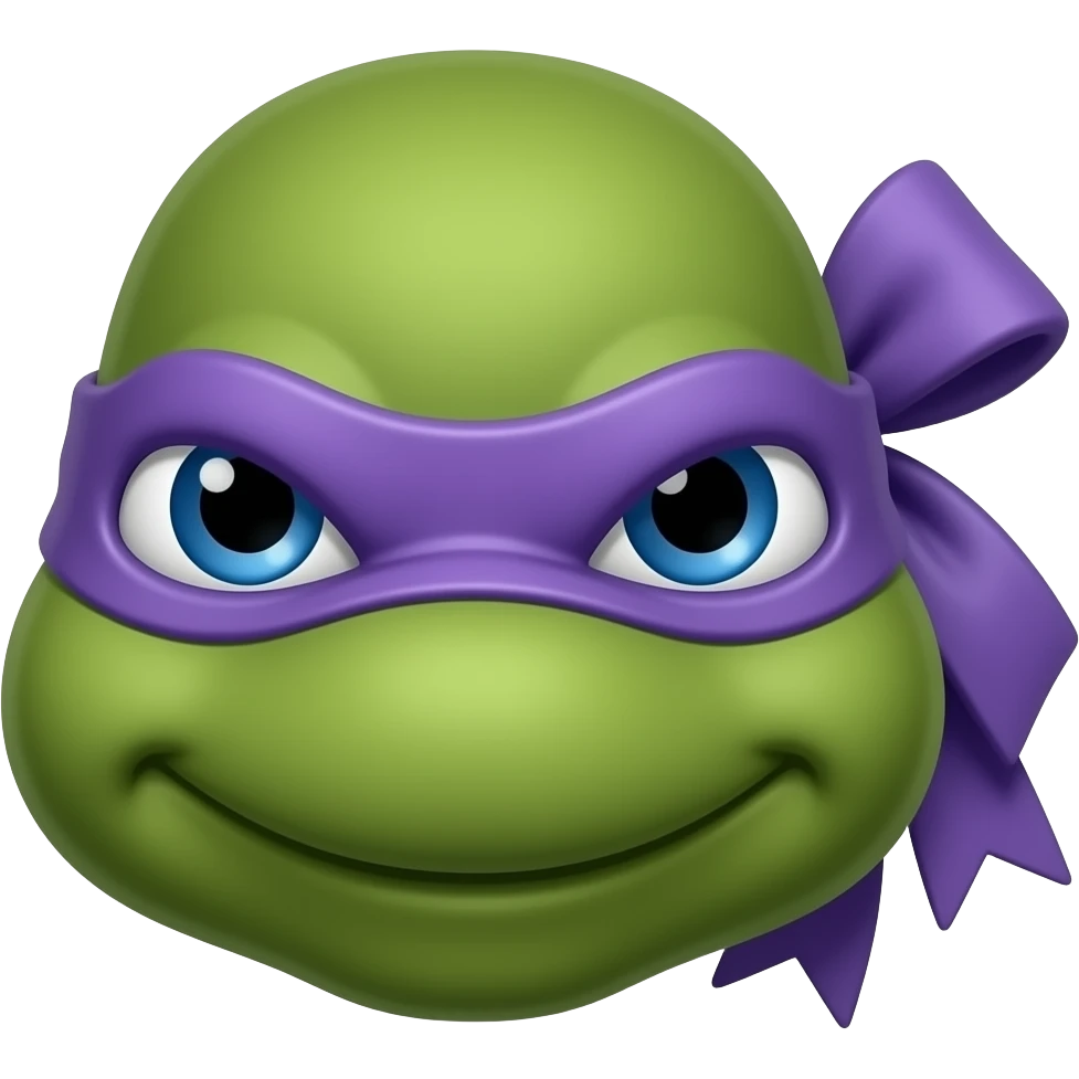 Donatello Ninja Turtle head wearing purple mask with knot on one side with tails emoji