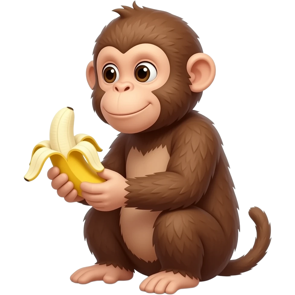 The monkey is sitting sideways holding a banana slightly ajar in his hands minimalism emoji