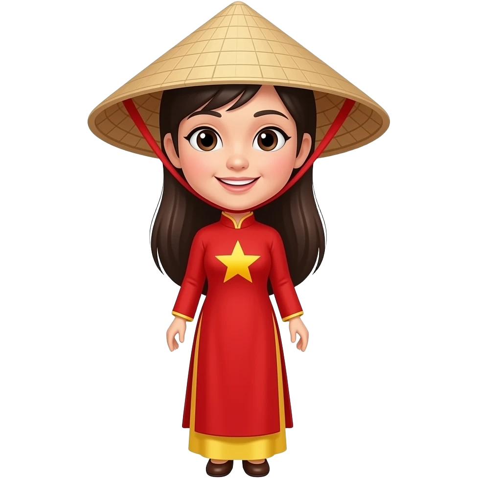 Create a Vietnamese woman wearing áo dài and conical hat. The áo dài is red and has a yellow star on it. Create the whole body emoji