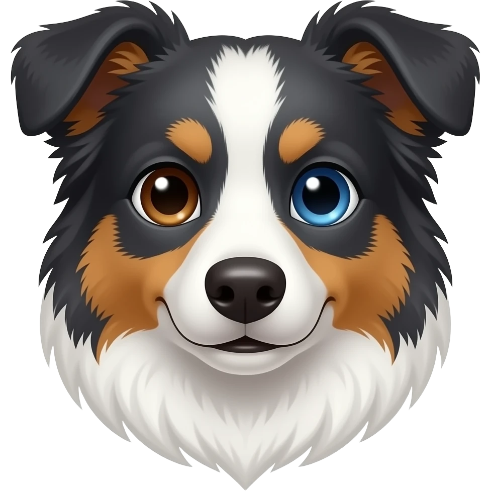 blue merle tri border collie with one blue eye one brown eye. Face only. Smooth coat emoji