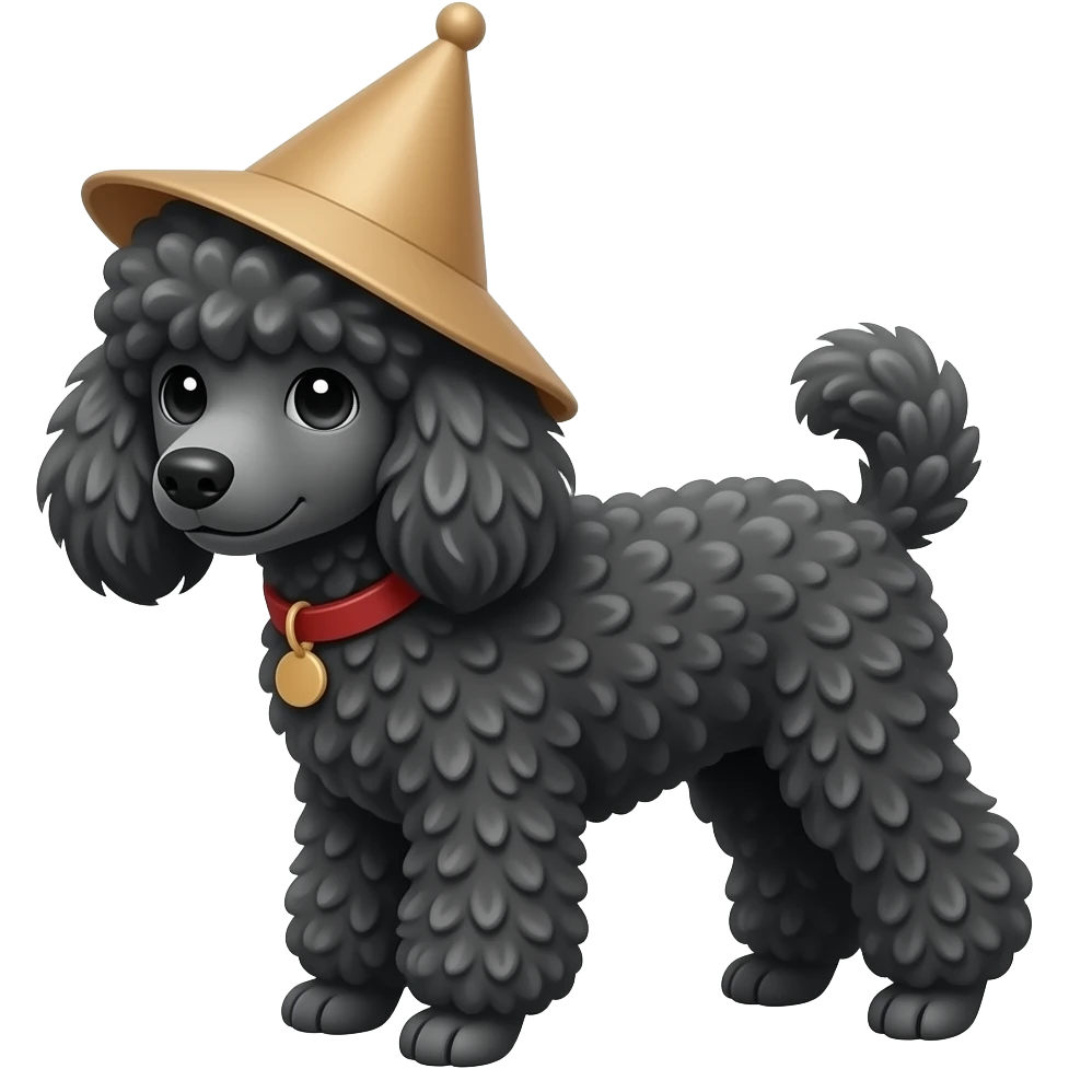 black and white toy poodle in a cone emoji