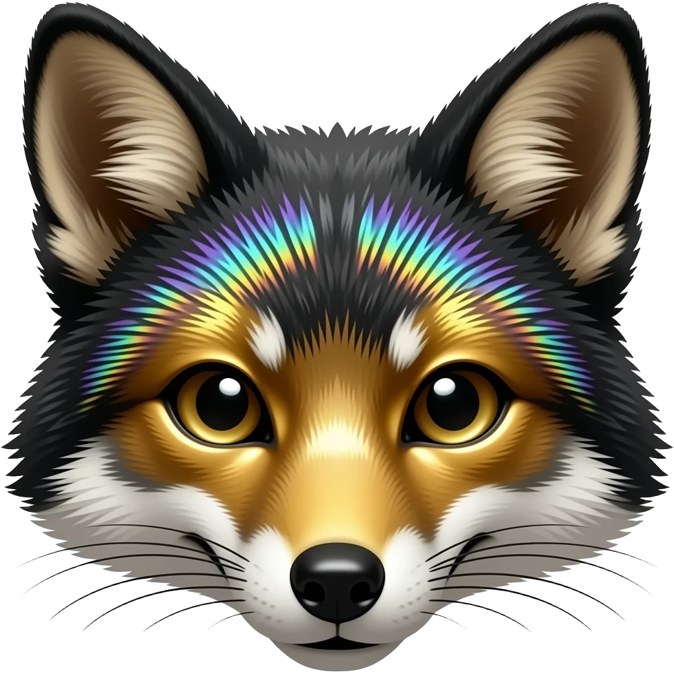 (Realistic) Fox head, black and gold fur, iridescent, shiny gold emoji