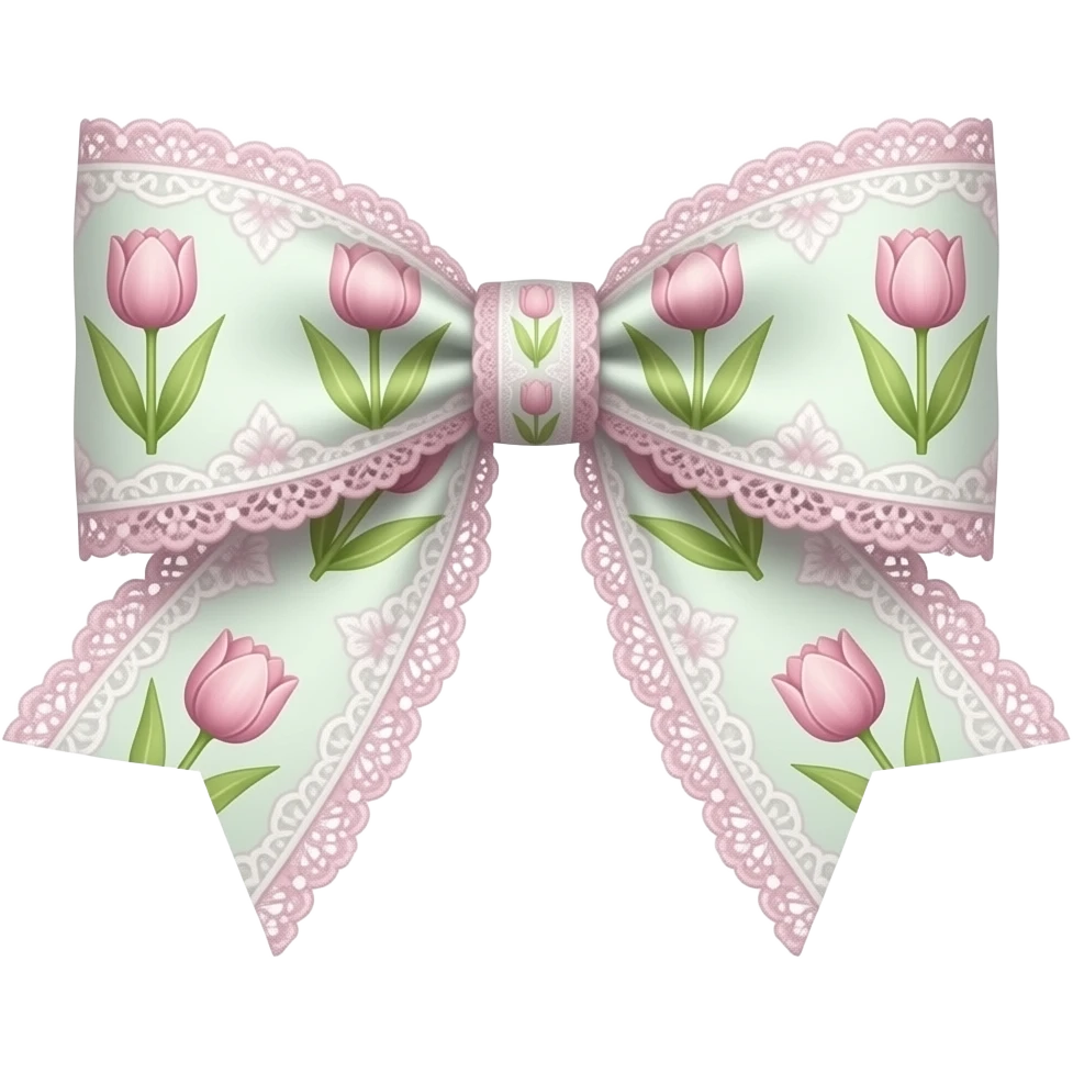 light pink ombre green pastel with  tulip rococo style pattern on bow lace coquette bow emoji