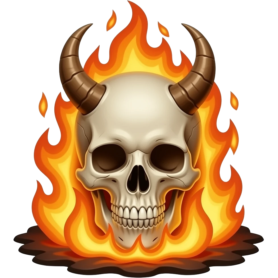 demonic flaming skull emerging from hellfire emoji