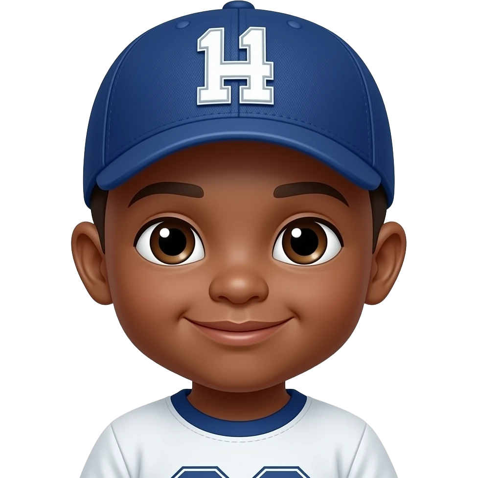 a baby boy emoji brown faced wearing a football cap emoji