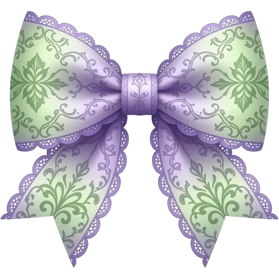 light purple ombre green  with  iris rococo style pattern on bow lace coquette bow emoji