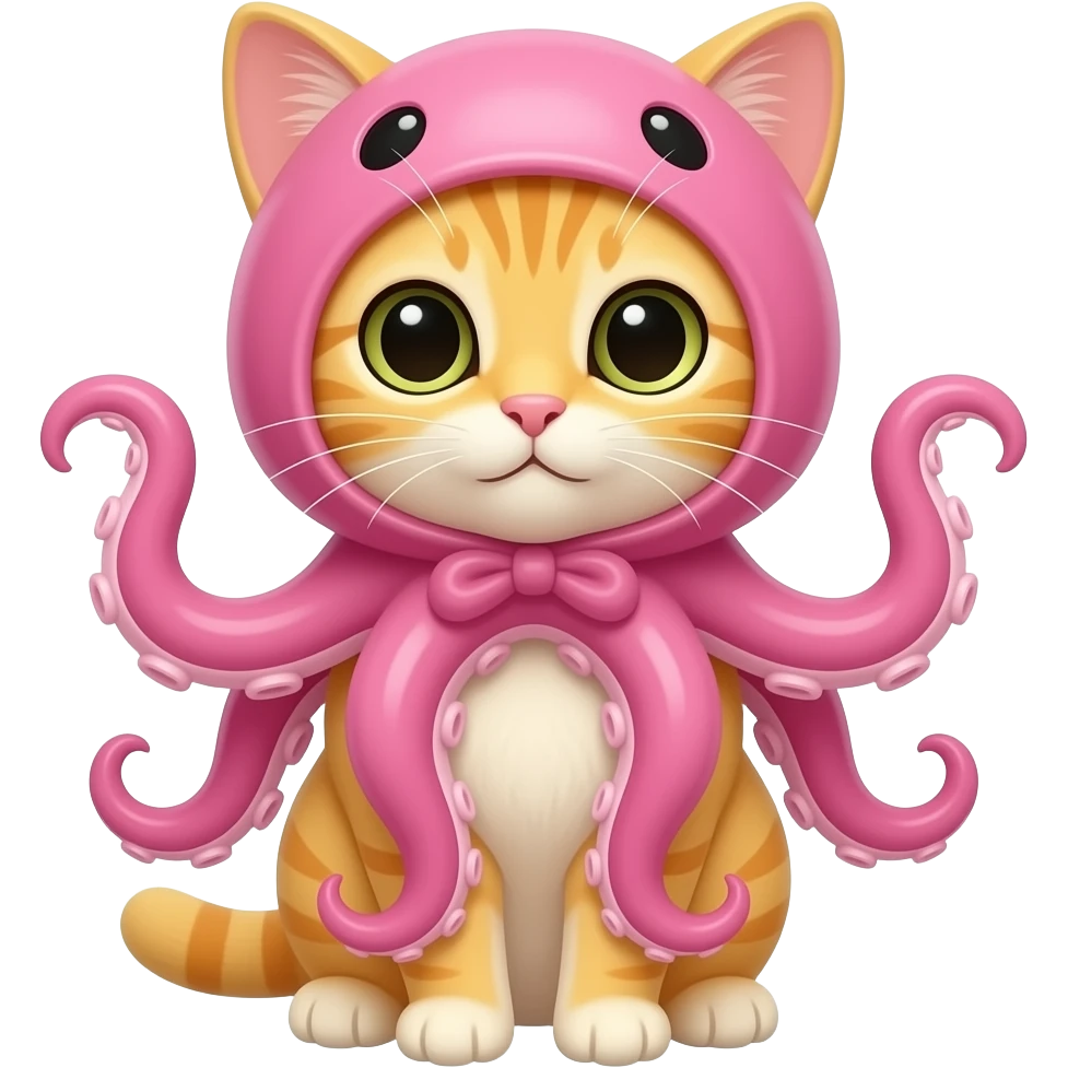 yellow kitten dressed as a pink octopus emoji