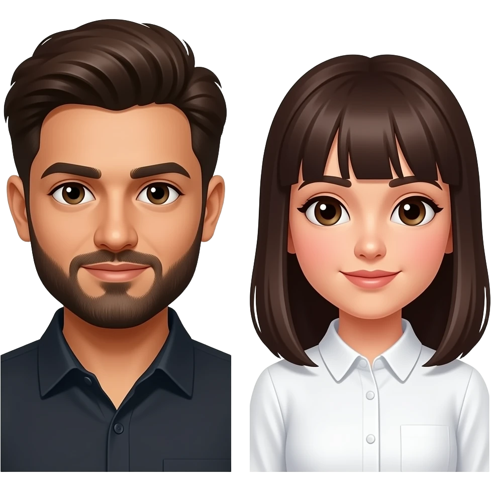 Pakistani guy with brown hair and white girl with dark dark brown hair no bangs emoji