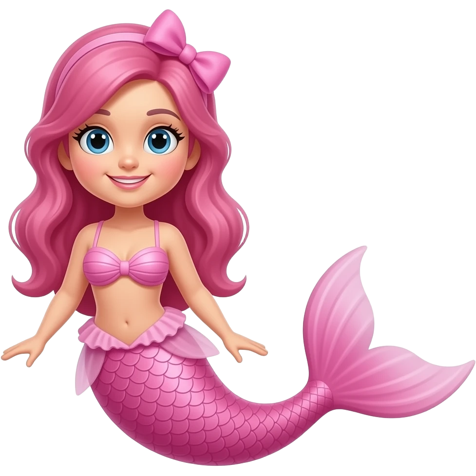 a pink mermaid with a bow on the head a pink seashell bikini and a pink mermaid tail emoji
