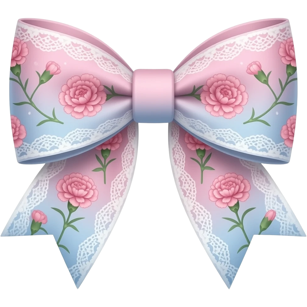 pink pastel ombre pastel blue with carnation rococo style pattern on bow lace coquette bow emoji