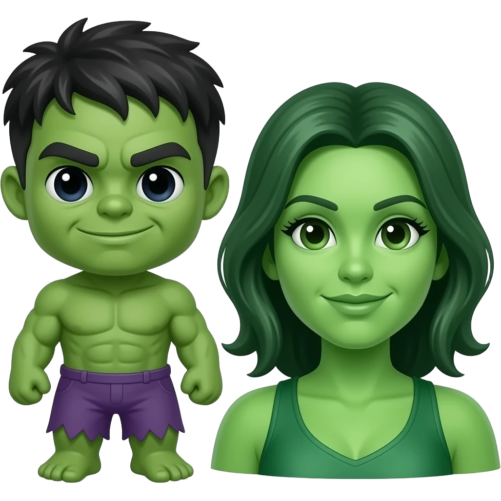 Mini cute Hulk with she hulk emoji