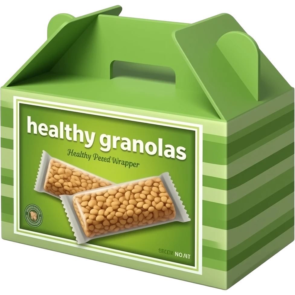 wide rectangular grocery store green cardboard box of heathy granola ...