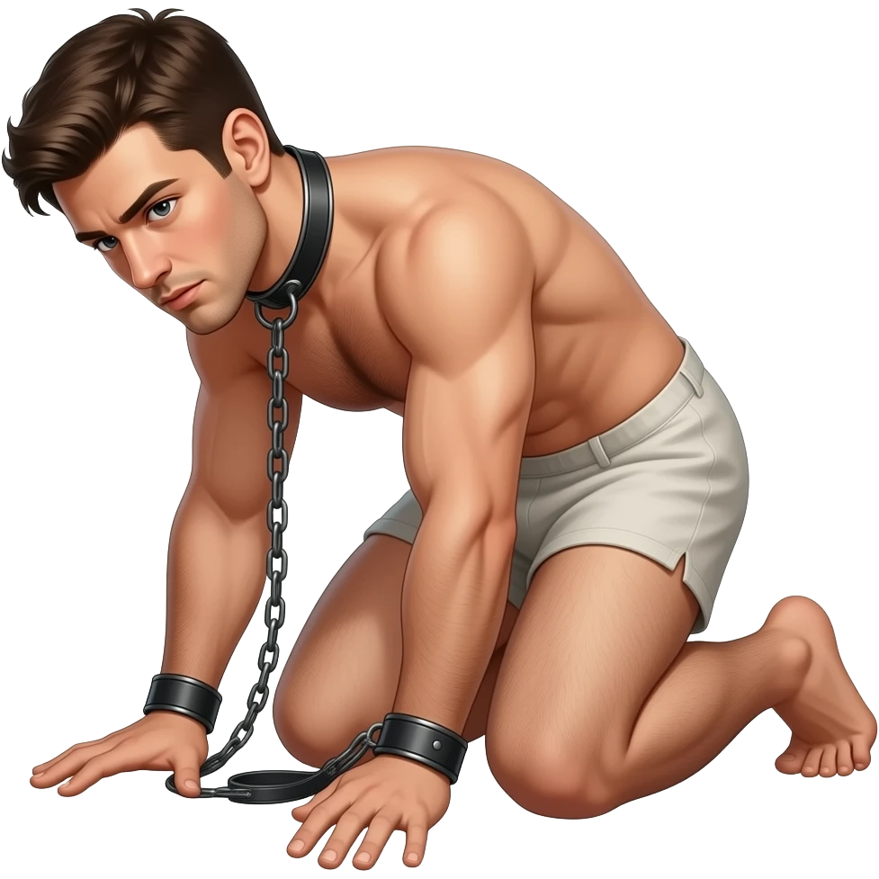Homme esclave en position de soumission avec un collier et une laisse emoji