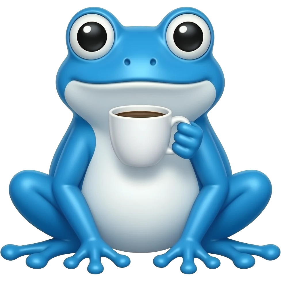 Niebiesko biała żabka poje kawe emoji